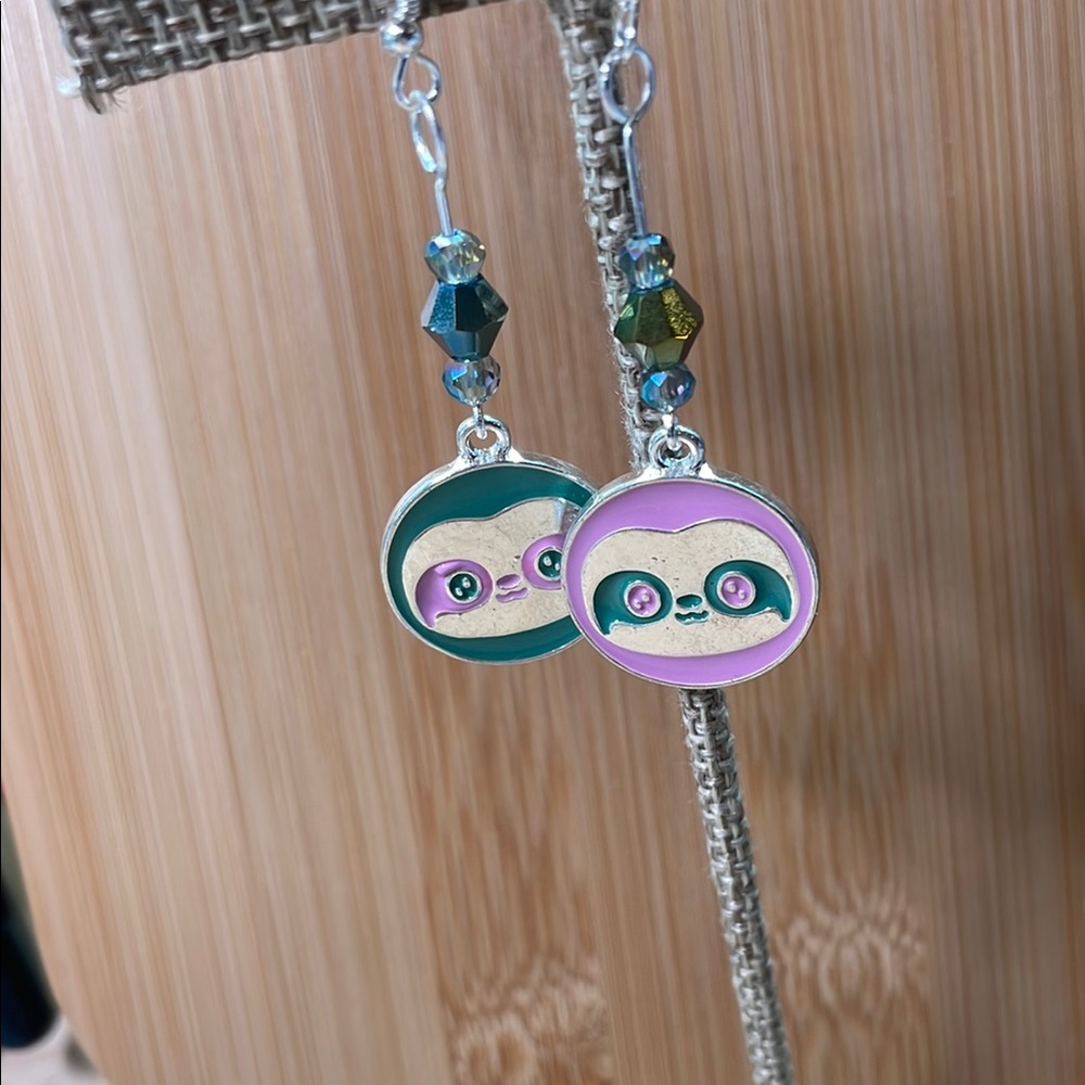 Cute Sloth Earrings in Green and Pink